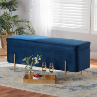 Baxton Studio FZD0223-Navy Blue Velvet-Bench Rockwell Contemporary Glam and Luxe Navy Blue Velvet Fabric Storage Bench